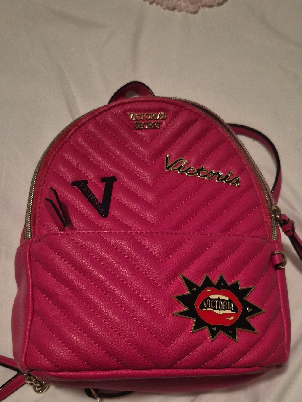 Victoria's Secret Fuchsia Pink Embellished V-Quilt Small City Mini Backpack